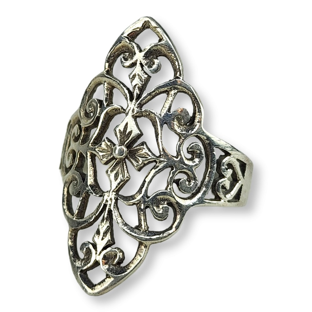 Vintage Sterling Silver 925 Thin Dainty Flower Band Ring Size 7.75 - Picture 1 of 7